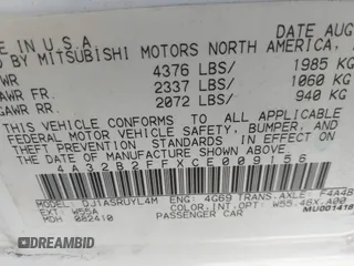 2012 Mitsubishi Galant FE with VIN 4A32B2FFXCE009156, listed as a IAAI auction lot 41832521 with 182,500 mi miles. Bid and sale history available at carsss.com. Image 9.