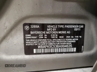 2011 BMW 3 Series 328i xDrive z VIN WBAPK5C53BA994635, wystawiony jako Copart lot #50235645 z przebiegiem 107 780 mil mil oraz Nie do naprawy • Non repairable. Historia ofert i sprzedaży dostępna na DreamBid. Obrazek 12.