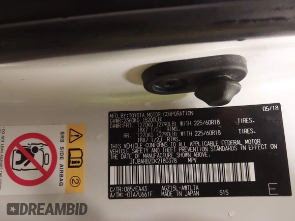 2019 Lexus NX 300 z VIN JTJBARBZ0K2180378, wystawiony jako IAAI lot #40856560 z przebiegiem Nie podano mil oraz . Historia ofert i sprzedaży dostępna na DreamBid. Obrazek 9.