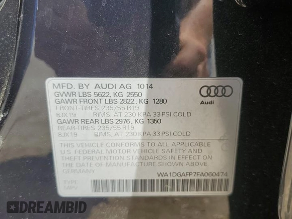 2015 Audi Q5 Premium Plus with VIN WA1DGAFP7FA060474, listed as a Copart auction lot 53512865 with 135,237 mi miles and Salvage title. Bid and sale history available at DreamBid. Image 15.