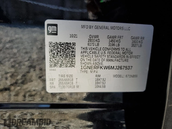 2021 Chevrolet Traverse LS z VIN 1GNERFKW6MJ267537, wystawiony jako Copart lot #52134765 z przebiegiem 79 147 mil mil oraz Nie do naprawy • Non repairable. Historia ofert i sprzedaży dostępna na DreamBid. Obrazek 13.