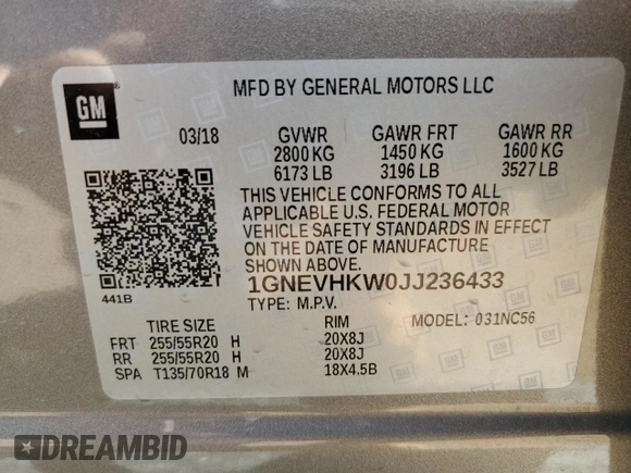 2018 Chevrolet Traverse LT Leather with VIN 1GNEVHKW0JJ236433, listed as a Copart auction lot 52363735 with 93,997 mi miles and Clean Title. Bid and sale history available at carsss.com. Image 13.