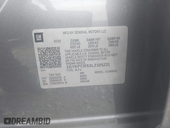 2020 Cadillac XT6 FWD Premium Luxury with VIN 1GYKPCRSXLZ105231, listed as a IAAI auction lot 42115169 with 70,319 mi miles. Bid and sale history available at carsss.com. Image 9.