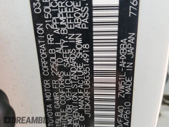2016 Toyota Prius Four with VIN JTDKARFU8G3514918, listed as a Copart auction lot 54503755 with Not Provided miles and Salvage Title. Bid and sale history available at DreamBid. Image 13.