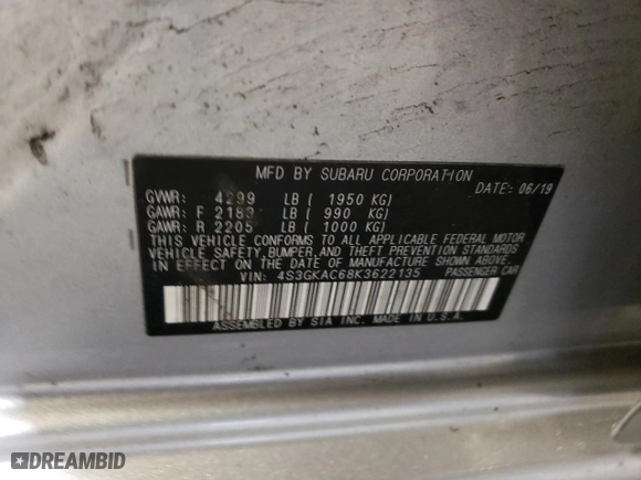 2019 Subaru Impreza Premium with VIN 4S3GKAC68K3622135, listed as a Copart auction lot 41507935 with 41,044 mi miles and Salvage Title. Bid and sale history available at carsss.com. Image 14.