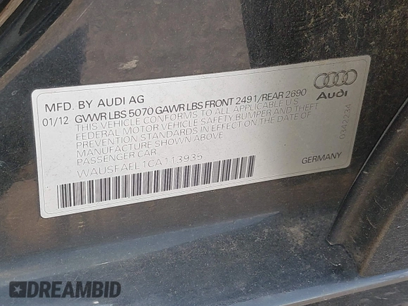 2012 Audi A4 Premium с VIN WAUSFAFL1CA113935, выставлен на аукционе IAAI как лот 42412012 с пробегом 212 066 миль миль и . История ставок и продаж доступна на DreamBid. Изображение 9.