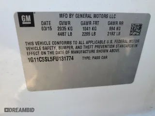 2015 Chevrolet Malibu LT with VIN 1G11C5SL5FU131774, listed as a Copart auction lot 52507285 with 138,395 mi miles and Clean Title. Bid and sale history available at carsss.com. Image 12.