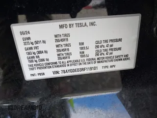 2024 Tesla Model Y with VIN 7SAYGDED3RF119101, listed as a IAAI auction lot 42019817 with 35,714 mi miles and . Bid and sale history available at DreamBid. Image 9.