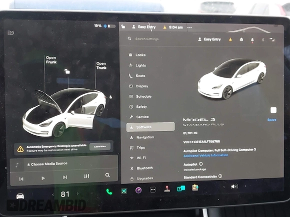 2020 Tesla Model 3 Standard Range Plus with VIN 5YJ3E1EA1LF799766, listed as a IAAI auction lot 41386508 with 90,000 mi miles. Bid and sale history available at carsss.com. Image 7.