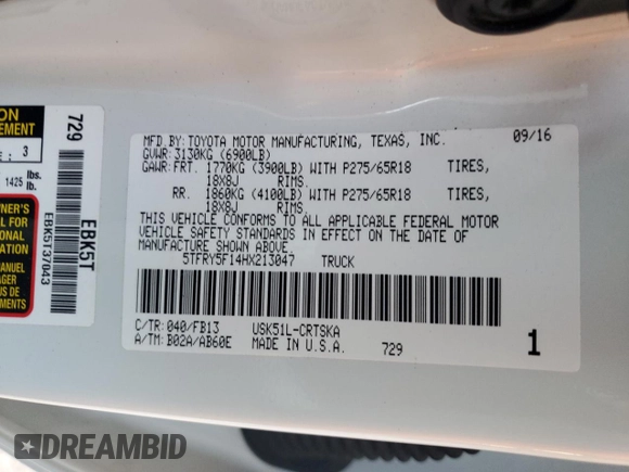 2017 Toyota Tundra 2WD SR5 with VIN 5TFRY5F14HX213047, listed as a Copart auction lot 41896345 with 235,393 mi miles and Salvage Title. Bid and sale history available at carsss.com. Image 14.