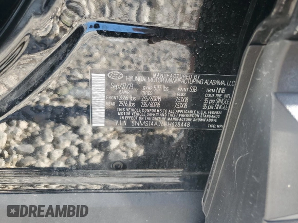 2023 Hyundai Santa Fe SE z VIN 5NMS14AJ6PH628448, wystawiony jako Copart lot #56212785 z przebiegiem 12 615 mil mil oraz Szkoda całkowita • Salvage title. Historia ofert i sprzedaży dostępna na DreamBid. Obrazek 13.