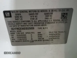 2016 Cadillac SRX Performance Collection with VIN 3GYFNCE36GS525836, listed as a Copart auction lot 84502634 with 94,639 mi miles and Salvage title. Bid and sale history available at DreamBid. Image 15.