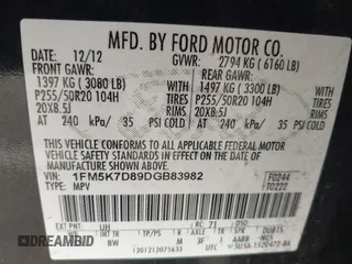 2013 Ford Explorer XLT with VIN 1FM5K7D89DGB83982, listed as a IAAI auction lot 42153595 with 127,068 mi miles and . Bid and sale history available at DreamBid. Image 9.