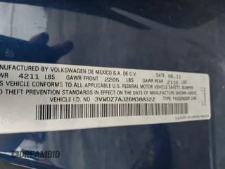 2011 Volkswagen Jetta SE z VIN 3VWDZ7AJ2BM388322, wystawiony jako IAAI lot #42772120 z przebiegiem 240 415 mil mil oraz . Historia ofert i sprzedaży dostępna na DreamBid. Obrazek 9.