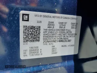 2021 Chevrolet Equinox Premier with VIN 2GNAXNEV4M6131387, listed as a Copart auction lot 56708535 with 37,951 mi miles and Non repairable. Bid and sale history available at DreamBid. Image 14.