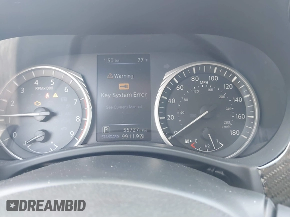 2018 Infiniti Q50 Luxe with VIN JN1EV7AP4JM590048, listed as a IAAI auction lot 41863410 with 55,727 mi miles and . Bid and sale history available at carsss.com. Image 7.