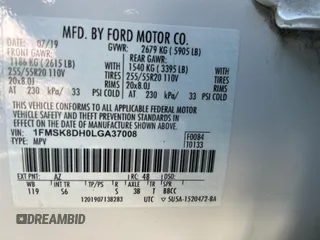 2020 Ford Explorer XLT with VIN 1FMSK8DH0LGA37008, listed as a Copart auction lot 55858655 with 75,527 mi miles and Clean Title. Bid and sale history available at carsss.com. Image 10.