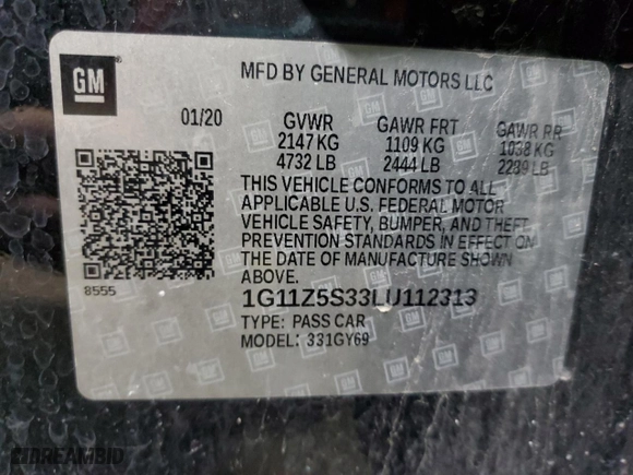 2020 Chevrolet Impala LT with VIN 1G11Z5S33LU112313, listed as a Copart auction lot 47824495 with 99,575 mi miles and Non Repairable. Bid and sale history available at carsss.com. Image 13.