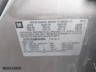 2011 GMC Terrain SLE-2 with VIN 2CTFLTE58B6452655, listed as a IAAI auction lot 41936508 with 159,570 mi miles. Bid and sale history available at carsss.com. Image 9.