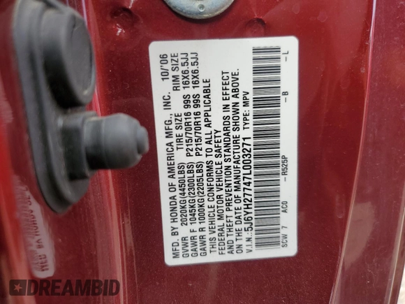 2007 Honda Element EX with VIN 5J6YH27747L003271, listed as a Copart auction lot 54778005 with 153,180 mi miles and Clean Title. Bid and sale history available at DreamBid. Image 12.