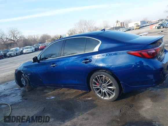 2020 Infiniti Q50 Red Sport 400 with VIN JN1FV7AR8LM660255, listed as a IAAI auction lot 41692654 with 64,773 mi miles and . Bid and sale history available at carsss.com. Image 15.