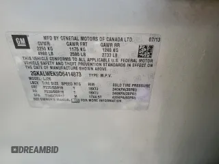 2013 GMC Terrain SLT with VIN 2GKALWEK9D6414873, listed as a Copart auction lot 56419505 with 134,825 mi miles and Salvage title. Bid and sale history available at DreamBid. Image 13.