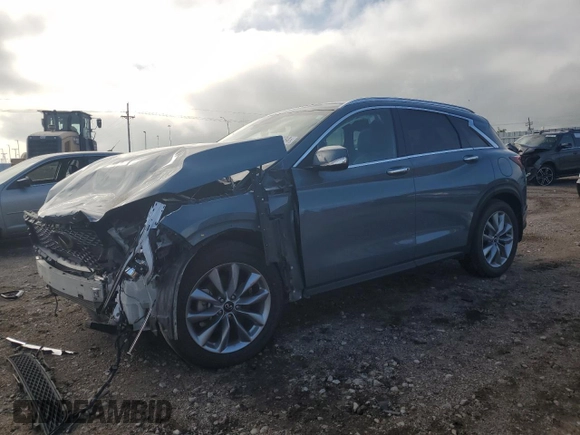 2022 Infiniti QX50 Essential with VIN 3PCAJ5CB1NF117378, listed as a Copart auction lot 60645134 with 29,468 mi miles and Salvage Title. Bid and sale history available at DreamBid. Image 1.