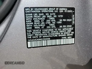 2022 Volkswagen Atlas SE with VIN 1V2JC2CA9NC230068, listed as a Copart auction lot 77862374 with 37,343 mi miles and Salvage title. Bid and sale history available at DreamBid. Image 13.
