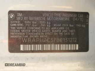 2011 BMW 3 Series 328i with VIN WBAPH7C57BE131212, listed as a Copart auction lot 49645615 with 162,798 mi miles and Salvage Title. Bid and sale history available at DreamBid. Image 12.