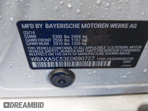 2014 BMW 5 Series 535d z VIN WBAXA5C53ED690727, wystawiony jako IAAI lot #42344800 z przebiegiem 128 153 mil mil oraz . Historia ofert i sprzedaży dostępna na DreamBid. Obrazek 9.