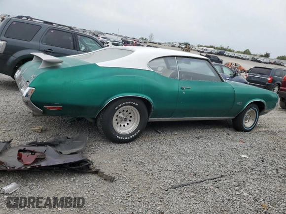 1972 Oldsmobile Cutlass with VIN 3G87H2M101964, listed as a Copart auction lot 70458154 with 25,469 mi miles and Salvage Title. Bid and sale history available at DreamBid. Image 3.