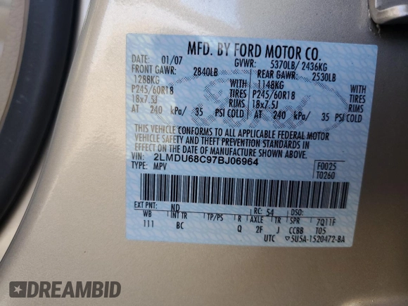 2007 Lincoln MKX z VIN 2LMDU68C97BJ06964, wystawiony jako Copart lot #55771815 z przebiegiem 89 271 mil mil oraz Szkoda całkowita • Salvage title. Historia ofert i sprzedaży dostępna na DreamBid. Obrazek 13.