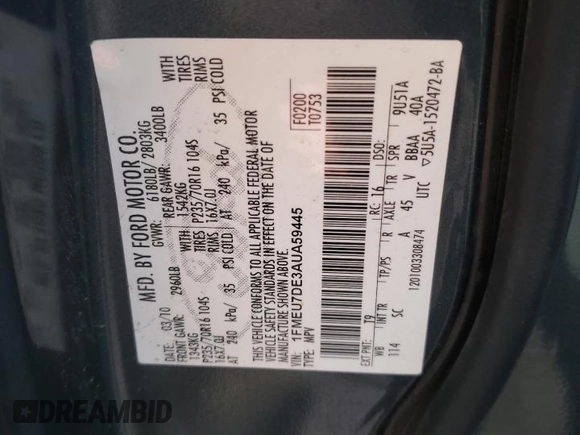 2010 Ford Explorer XLT z VIN 1FMEU7DE3AUA59445, wystawiony jako Copart lot #66660265 z przebiegiem 218 203 mil mil oraz Czysty tytuł • Clean title. Historia ofert i sprzedaży dostępna na DreamBid. Obrazek 13.