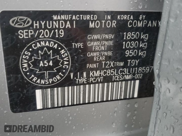 2020 Hyundai Ioniq Preferred with VIN KMHC85LC3LU185971, listed as a Copart auction lot 51414225 with 23,552 mi miles and Salvage Title. Bid and sale history available at DreamBid. Image 13.