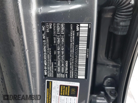 2021 Mercedes-Benz GLE 350 with VIN 4JGFB4JB5MA405326, listed as a IAAI auction lot 41570671 with 41,660 mi miles and . Bid and sale history available at DreamBid. Image 9.