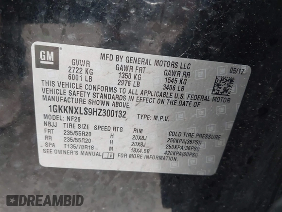 2017 GMC Acadia Denali with VIN 1GKKNXLS9HZ300132, listed as a IAAI auction lot 42316916 with 91,822 mi miles and . Bid and sale history available at DreamBid. Image 9.