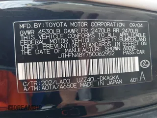 2005 Lexus SC 430 с VIN JTHFN48Y750062952, выставлен на аукционе IAAI как лот 42127190 с пробегом 69 361 миль миль и . История ставок и продаж доступна на DreamBid. Изображение 9.