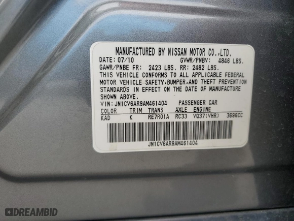 2010 Infiniti G37 Sedan x with VIN JN1CV6AR9AM461404, listed as a Copart auction lot 49033565 with 156,800 mi miles and Salvage Title. Bid and sale history available at carsss.com. Image 14.