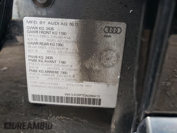 2013 Audi Q5 Premium z VIN WA1LFCFP7DA099413, wystawiony jako Copart lot #74720814 z przebiegiem 174 614 mil mil oraz Czysty tytuł • Clean title. Historia ofert i sprzedaży dostępna na DreamBid. Obrazek 13.
