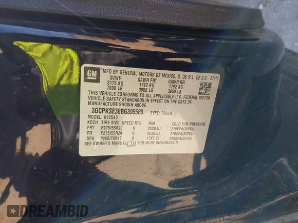 2011 Chevrolet Silverado 1500 LT with VIN 3GCPKSE38BG395583, listed as a IAAI auction lot 41486984 with 134,615 mi miles and . Bid and sale history available at DreamBid. Image 9.