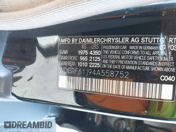 2004 Mercedes-Benz C 240 z VIN WDBRF61J94A558752, wystawiony jako IAAI lot #42101152 z przebiegiem 122 836 mil mil oraz . Historia ofert i sprzedaży dostępna na DreamBid. Obrazek 9.