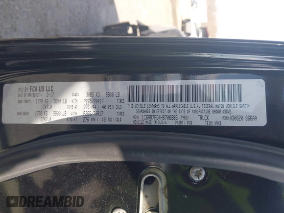 2017 Ram 1500 Express with VIN 1C6RR7FG4HS706986, listed as a IAAI auction lot 41673714 with 116,323 mi miles and . Bid and sale history available at DreamBid. Image 9.