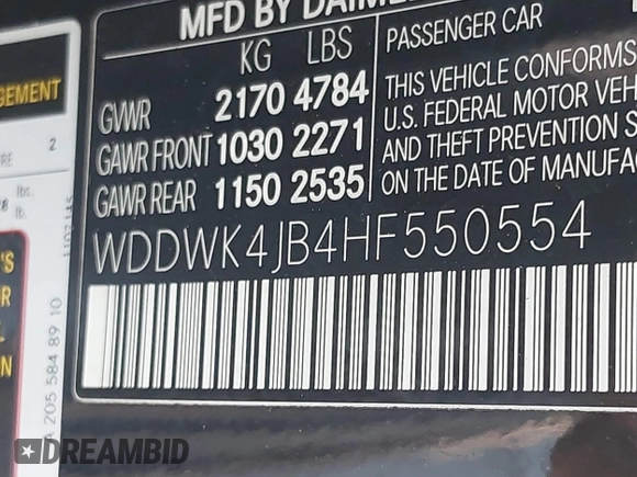 2017 Mercedes-Benz C 300 with VIN WDDWK4JB4HF550554, listed as a IAAI auction lot 41689430 with 34,536 mi miles and . Bid and sale history available at DreamBid. Image 9.