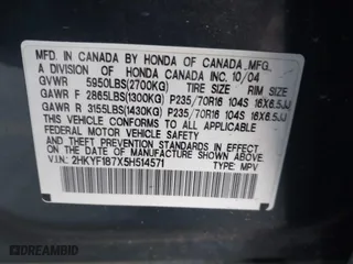 2005 Honda Pilot EX-L with NAVI with VIN 2HKYF187X5H514571, listed as a IAAI auction lot 41746538 with 276,994 mi miles. Bid and sale history available at carsss.com. Image 9.