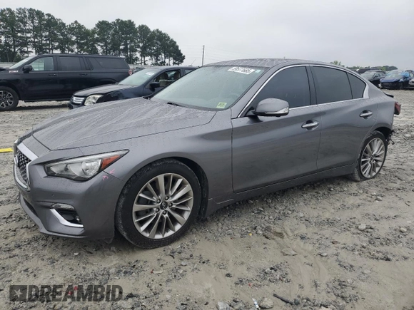 2021 Infiniti Q50 Luxe with VIN JN1EV7BP3MM702065, listed as a Copart auction lot 59577685 with 75,570 mi miles and Salvage title. Bid and sale history available at DreamBid. Image 1.