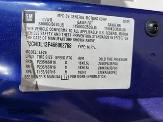 2006 Chevrolet Equinox LS with VIN 2CNDL13F466062768, listed as a IAAI auction lot 42157989 with 94,494 mi miles. Bid and sale history available at carsss.com. Image 9.
