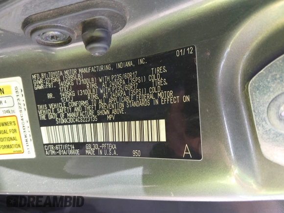 2012 Toyota Sienna LE AAS с VIN 5TDKK3DC4CS223135, выставлен на аукционе IAAI как лот 41523790 с пробегом 301 215 миль миль и . История ставок и продаж доступна на DreamBid. Изображение 9.