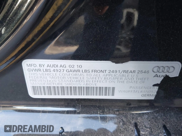 2010 Audi A4 Premium Plus с VIN WAUFFAFL8AN052025, выставлен на аукционе IAAI как лот 41108711 с пробегом Не указан миль и . История ставок и продаж доступна на DreamBid. Изображение 9.