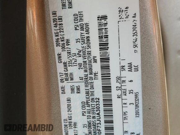 2018 Ford Escape S with VIN 1FMCU0F73JUA30332, listed as a Copart auction lot 56259075 with 62,506 mi miles and Salvage title. Bid and sale history available at DreamBid. Image 13.