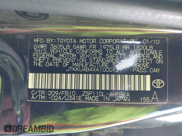 2010 Scion xD with VIN JTKKU4B4XA1000127, listed as a IAAI auction lot 42582676 with 210,032 mi miles and . Bid and sale history available at DreamBid. Image 9.